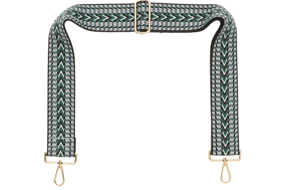 Black Green White Chevron Camera Strap - Gold hardware<Galway Crystal Outlet