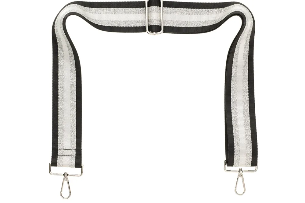 Black Sliver White Stripe Camera Strap - Silver hardware<Galway Crystal Hot