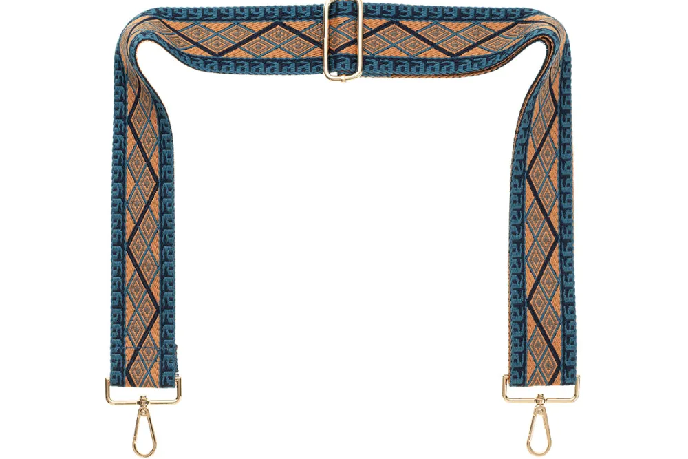 Blue Navy Tan Aztec Camera Strap - Gold hardware<Galway Crystal Discount