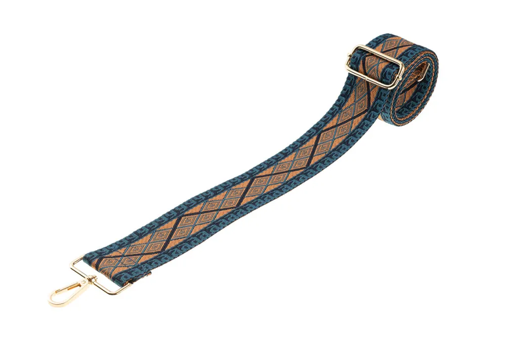 Blue Navy Tan Aztec Camera Strap - Gold hardware<Galway Crystal Discount