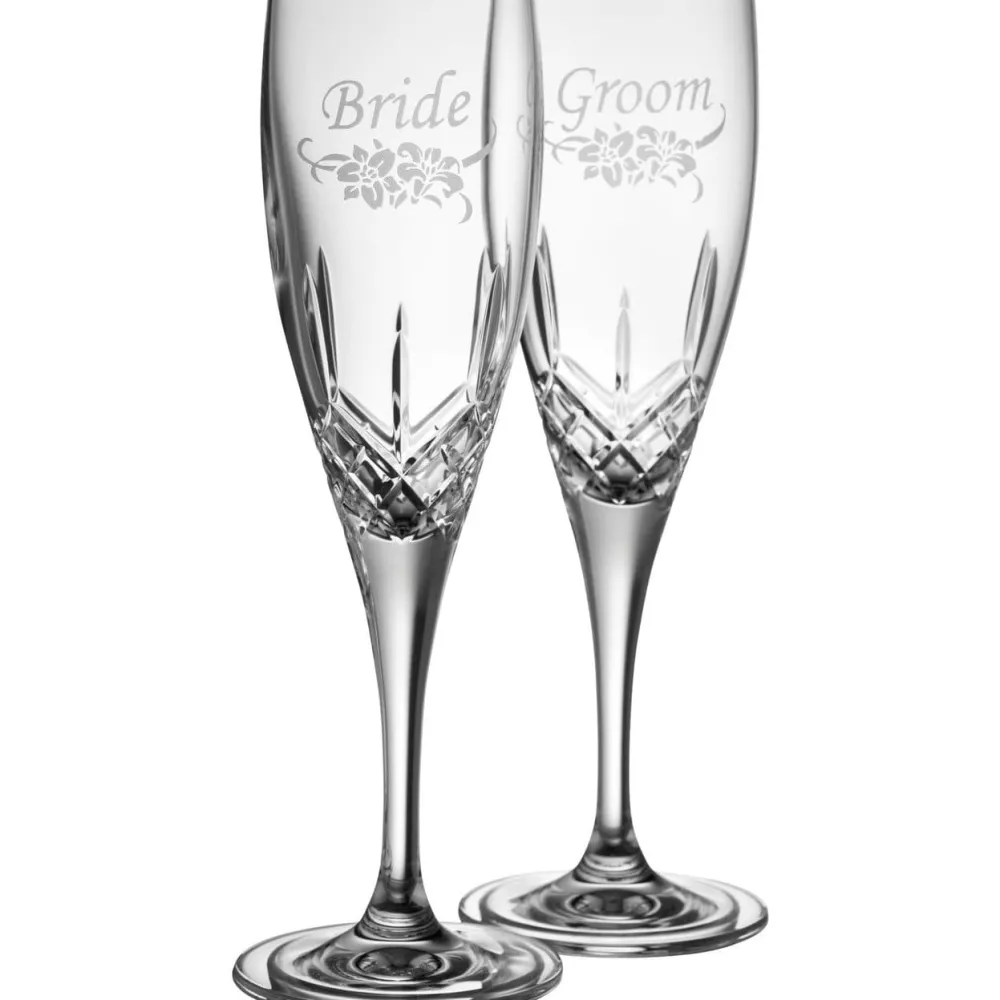 Bride & Groom Floral Spray Flute Pair<Galway Crystal Discount