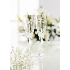 Bride & Groom Floral Spray Flute Pair<Galway Crystal Discount