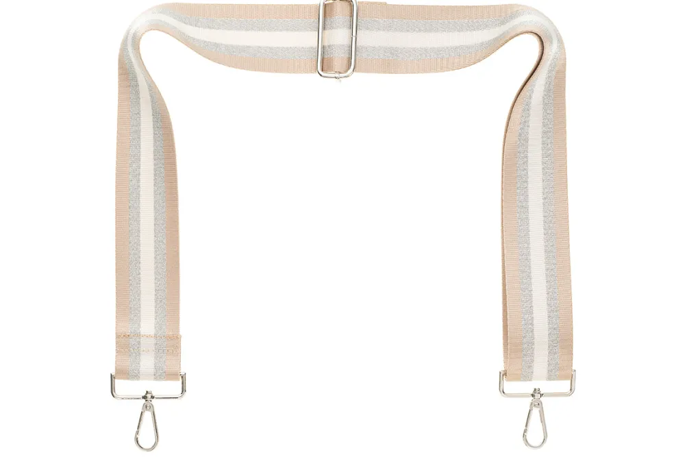Champagne Sliver White Stripe Camera Strap - Silver hardware<Galway Crystal Sale