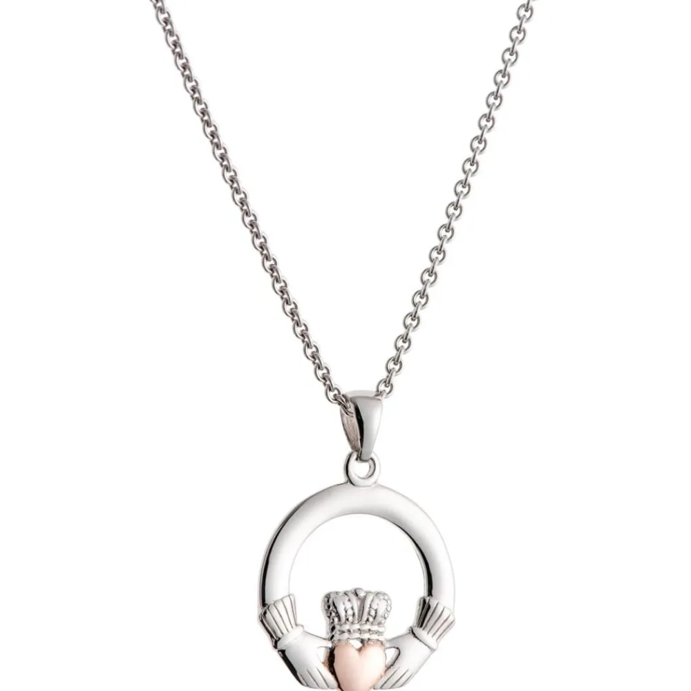 Claddagh Pendant Sterling Silver & Rose Gold<Galway Crystal Online