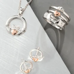 Claddagh Pendant Sterling Silver & Rose Gold<Galway Crystal Online