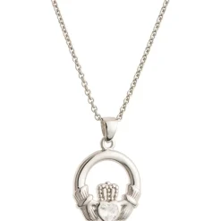 Crystal Claddagh Sterling Silver Pendant<Galway Crystal