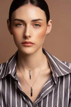 Dual Tone Bar Sterling Silver & Rose Gold Pendant<Galway Crystal New