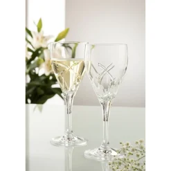 Engraved Longford White Wine Glass Pair<Galway Crystal