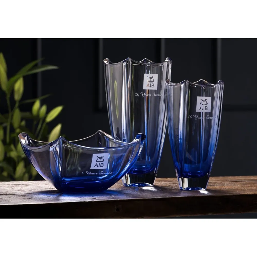 Engraved Sapphire Dune 12" Square Vase<Galway Crystal Discount