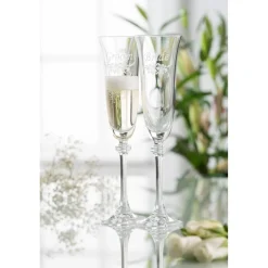 Floral Bride & Groom Liberty Flute Glass Pair<Galway Crystal