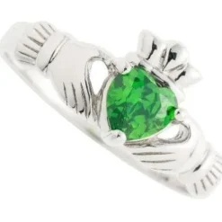 Green Crystal Claddagh Sterling Silver Ring<Galway Crystal Best
