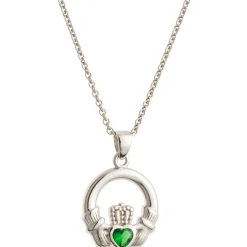 Green Crystal Claddagh Sterling Silver Pendant<Galway Crystal Best