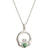 Green Crystal Sparkle Claddagh Silver Pendant<Galway Crystal Best