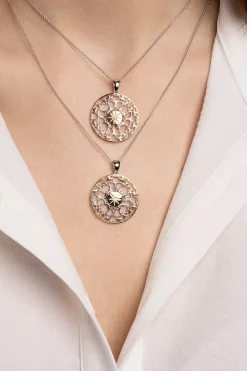 Hearts & Shamrocks Pendant Silver & Gold<Galway Crystal