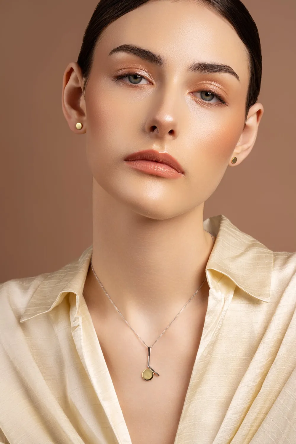 Luna Sterling Silver & Gold Stud Earrings<Galway Crystal