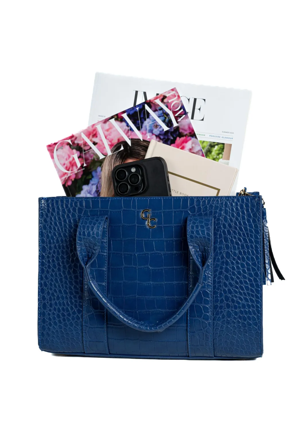 Medium Tote Bag - Atlantic Blue Croc Detail<Galway Crystal Hot