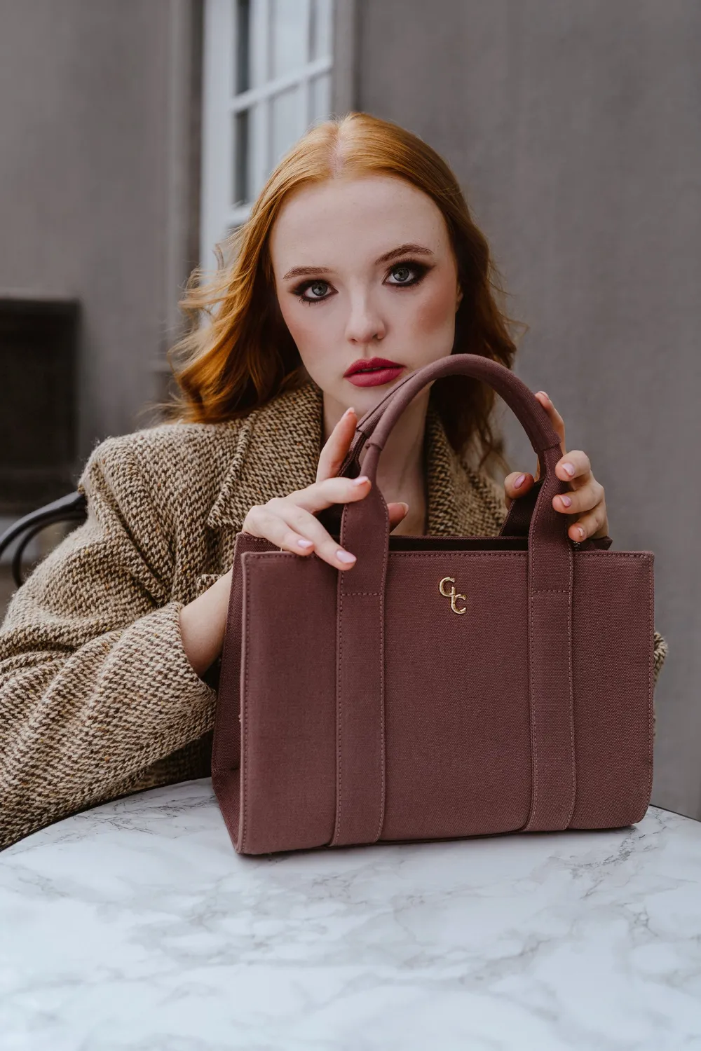 Medium Tote Mauve Taupe Canvas<Galway Crystal Discount