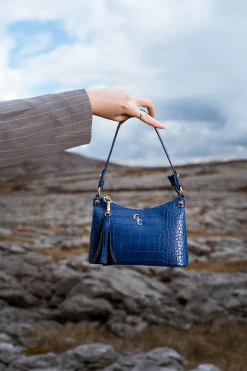 Mini Shoulder Bag - Atlantic Blue Croc Detail<Galway Crystal Hot