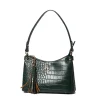 Mini Shoulder Bag Forest Green Croc Detail<Galway Crystal Online