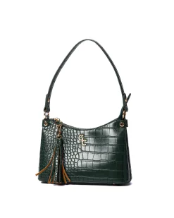 Mini Shoulder Bag Forest Green Croc Detail<Galway Crystal Online