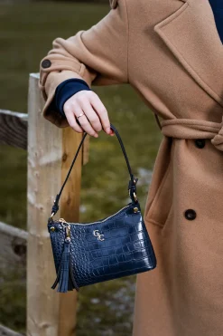 Mini Shoulder Bag - Navy Croc Detail<Galway Crystal Discount