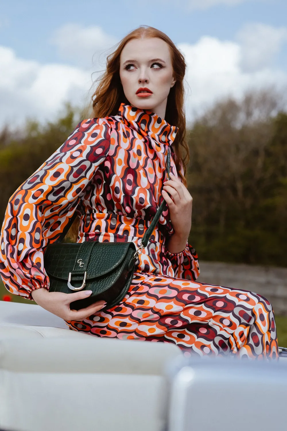 Saddle Bag Forest Green Croc Detail<Galway Crystal Outlet