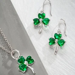 Shamrock Green Crystal Sterling Silver Pendant<Galway Crystal Clearance