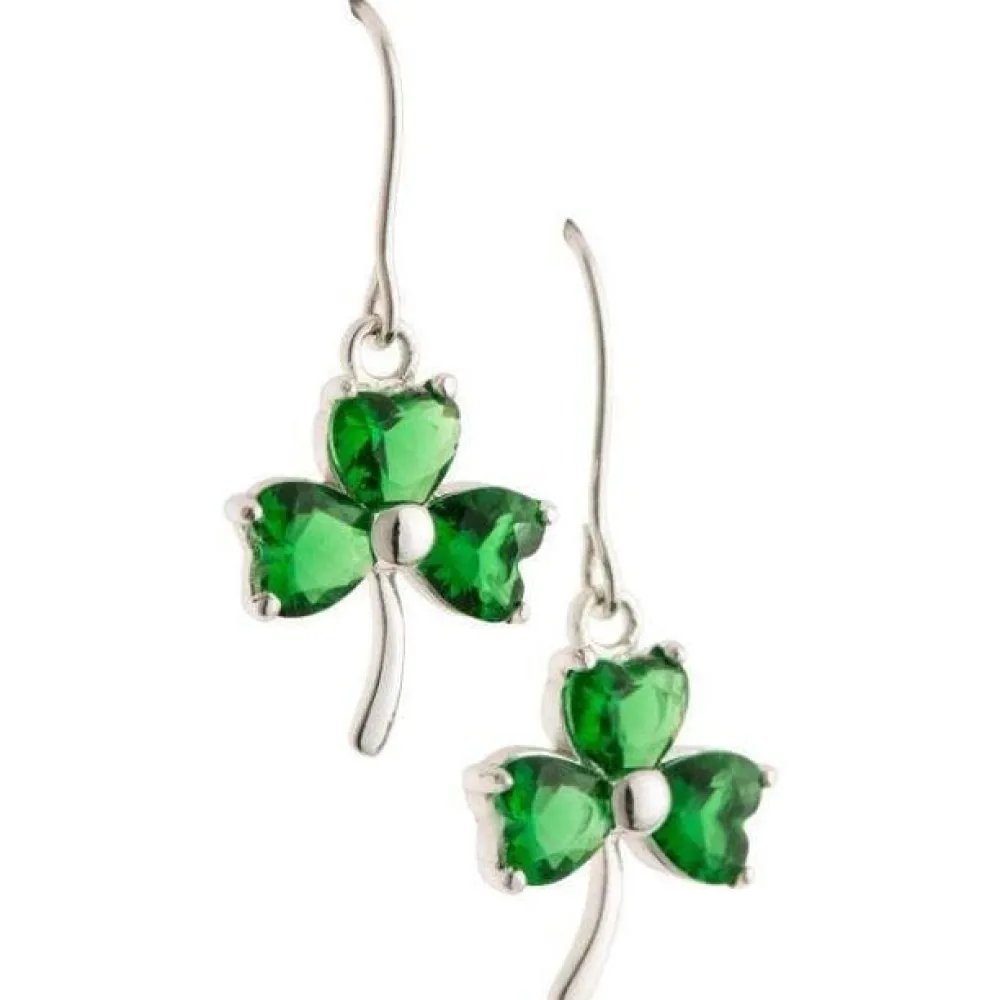 Shamrock Green Crystal Sterling Silver Earrings<Galway Crystal Outlet