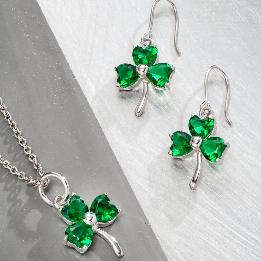 Shamrock Green Crystal Sterling Silver Earrings<Galway Crystal Outlet