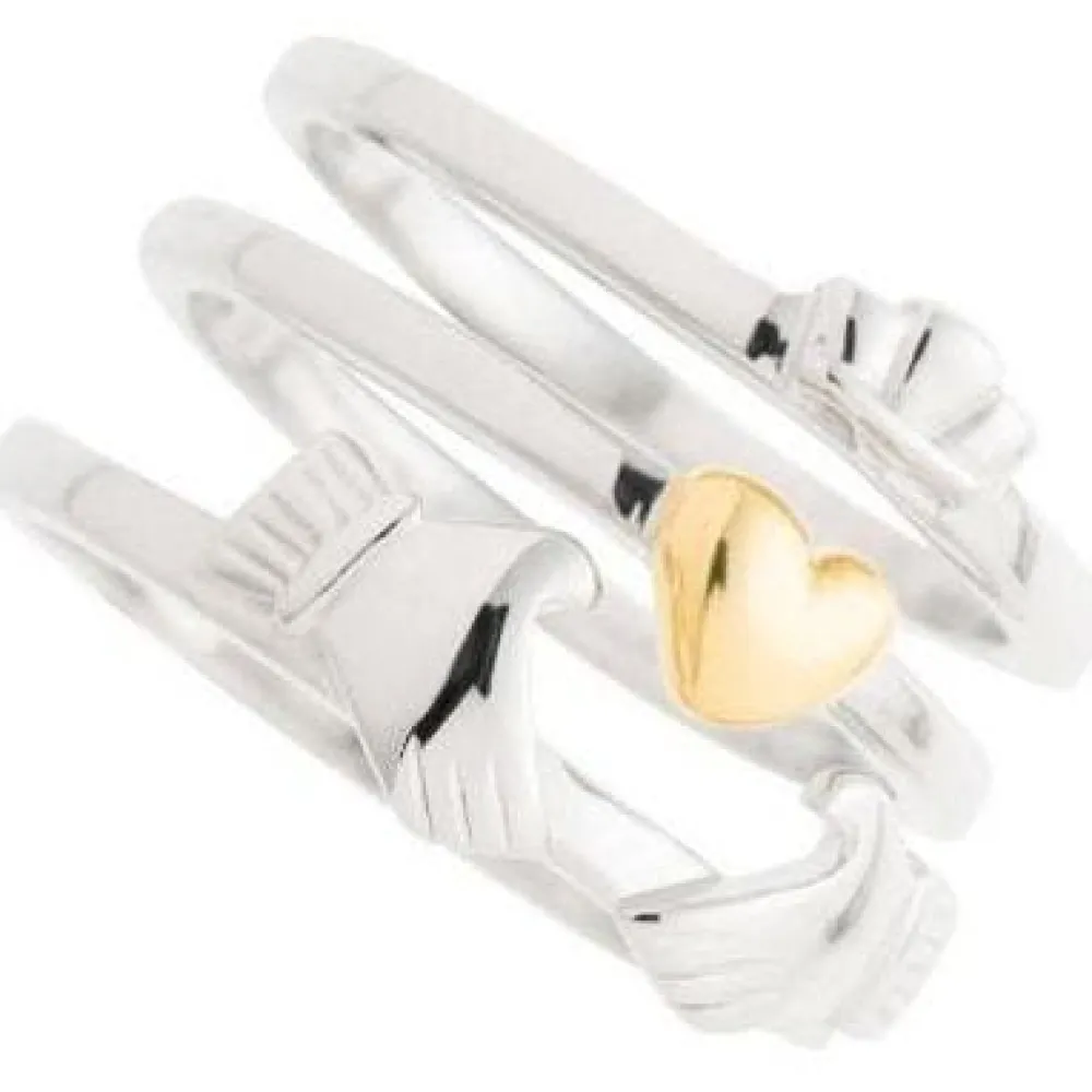 Three Part Claddagh Sterling Silver & Gold Ring<Galway Crystal Hot