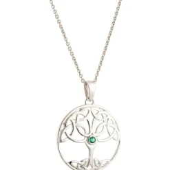 Tree Of Life Green Crystal Sterling Silver Pendant<Galway Crystal Best