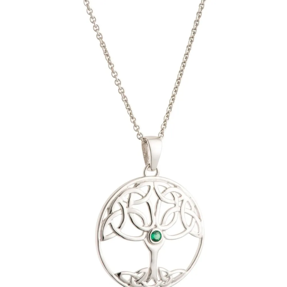 Tree Of Life Green Crystal Sterling Silver Pendant<Galway Crystal Best