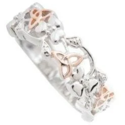Trinity Knots & Shamrocks Rose Gold & Silver Ring<Galway Crystal Outlet