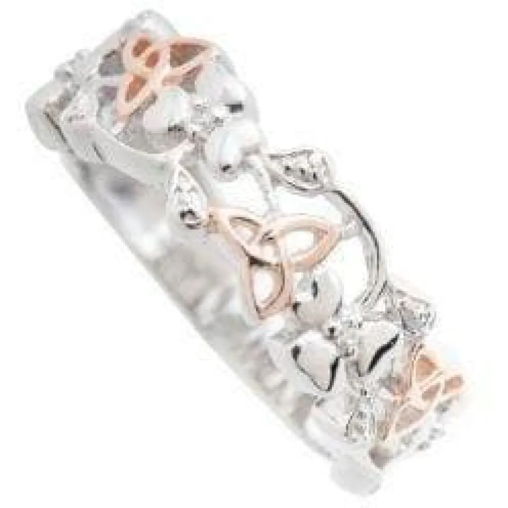 Trinity Knots & Shamrocks Rose Gold & Silver Ring<Galway Crystal Outlet