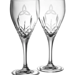 Trinity Knot White Wine Glass Pair<Galway Crystal New
