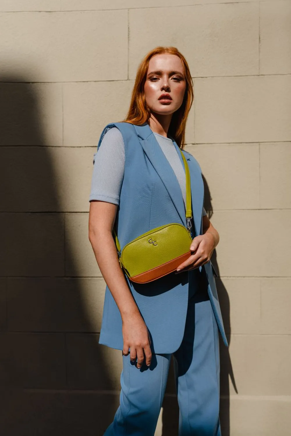 Two Tone Cross Body Bag - Lime & Tan<Galway Crystal Online