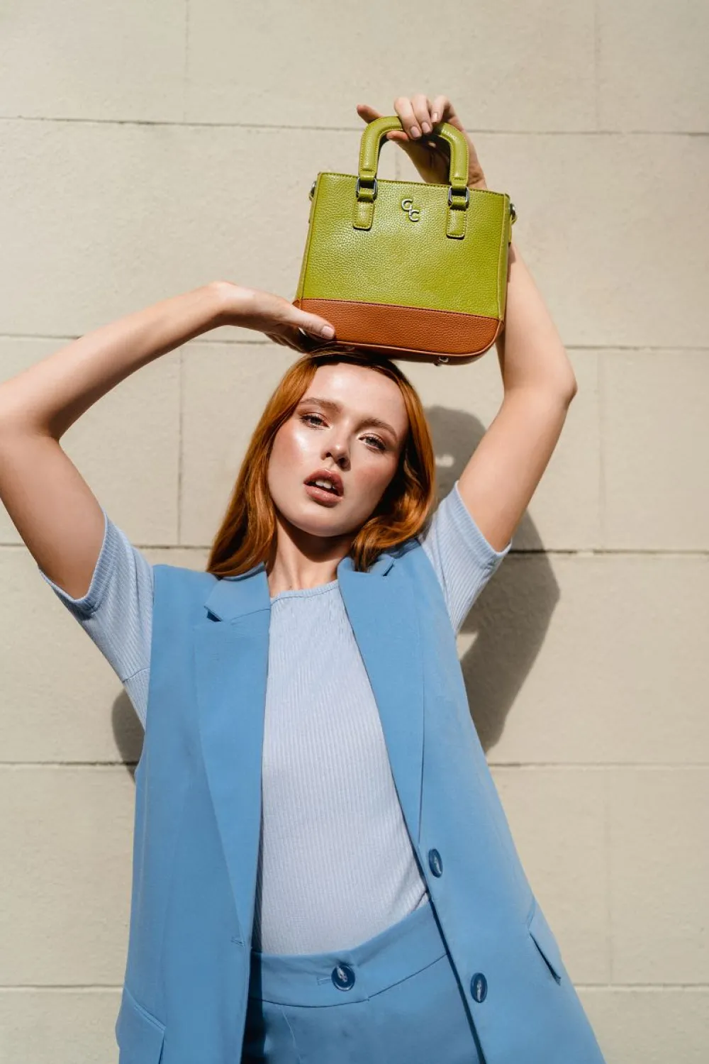 Two Tone Shoulder Bag - Lime & Tan<Galway Crystal Hot