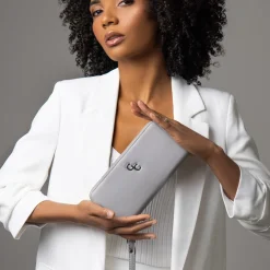 Women's Leather Wallet in Grey<Galway Crystal Clearance