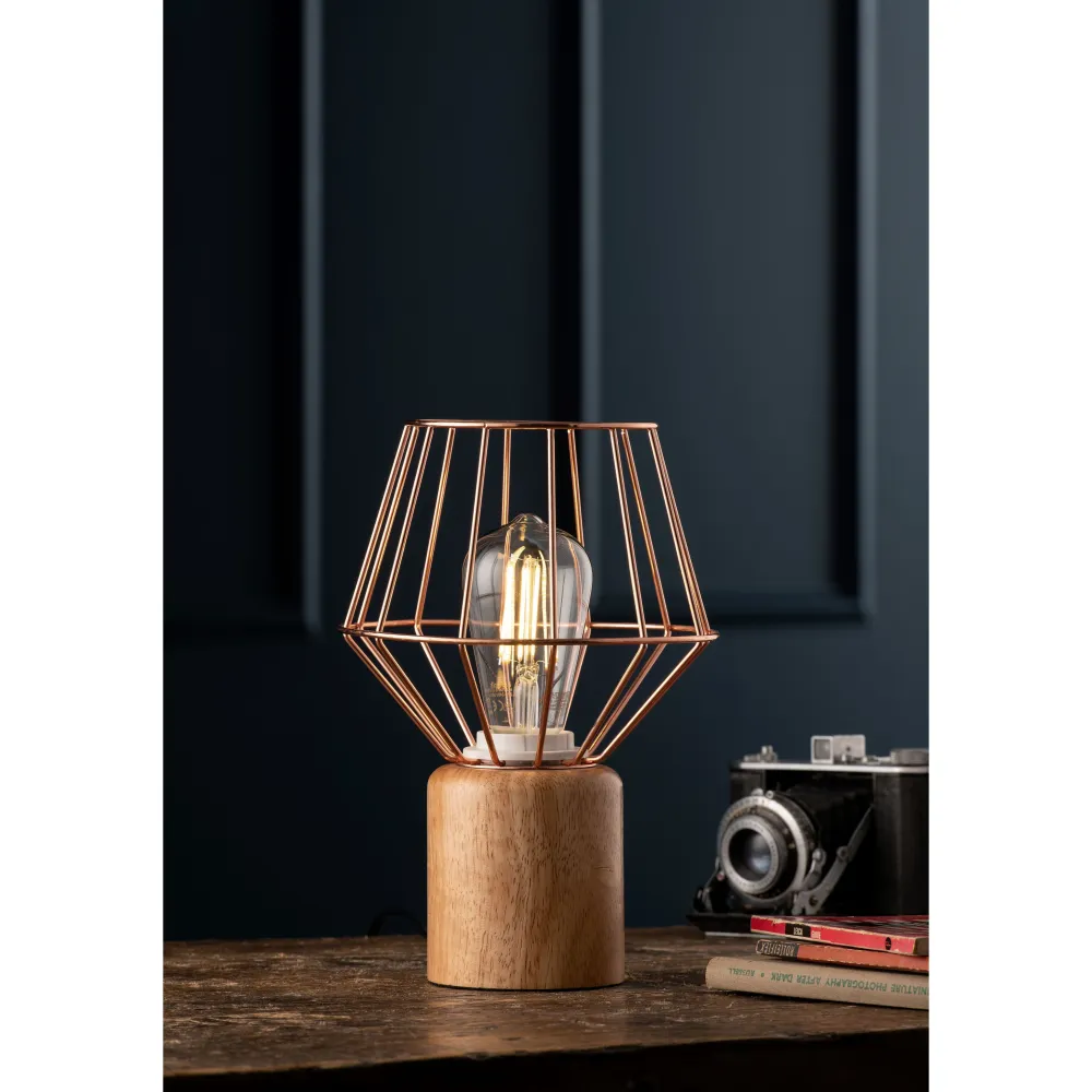 Wood and Copper Table Lamp<Galway Crystal Clearance